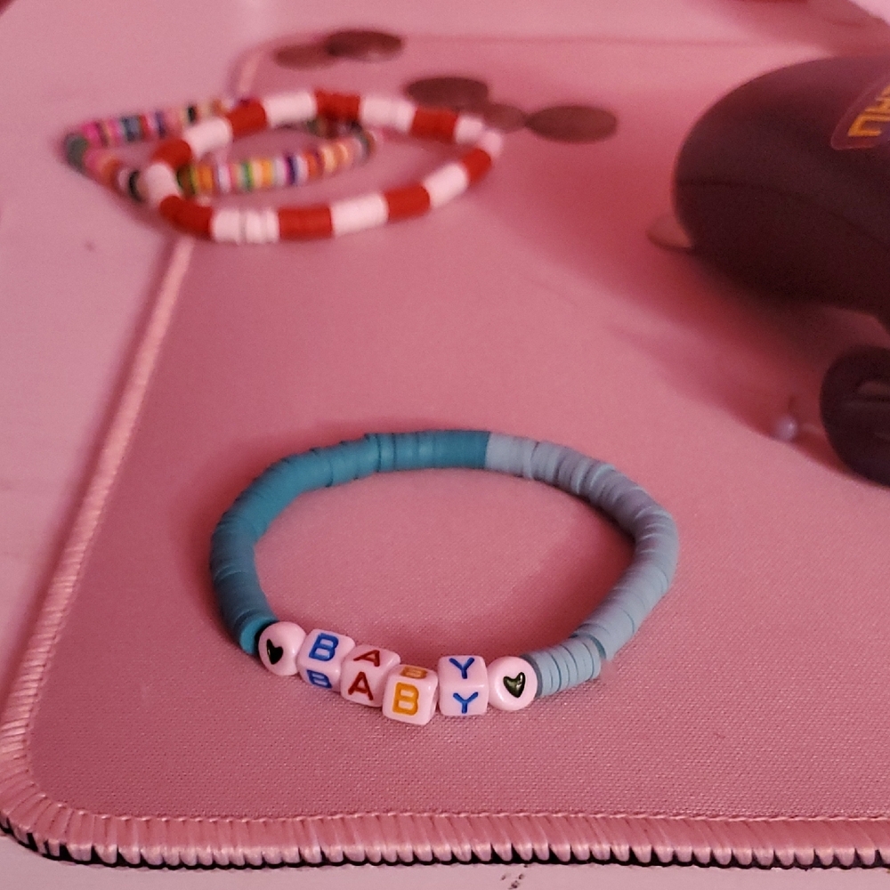 Blue Beaded Bracelet with BABY Letter Beads
